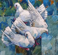 Iqbal Durrani, 18 x 18 Inch, Oil on Canvas, Pigeon Painting, AC-IQD-277